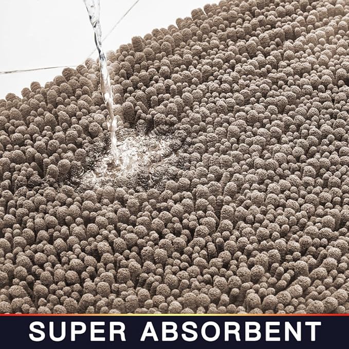 Walensee Bathroom Rug Non Slip Bath Mat (32x20 Inch Taupe) Water Absorbent Super Soft Shaggy Chenille Machine Washable Dry Extra Thick Perfect Absorbant Best Large Plush Carpet for Shower Floor