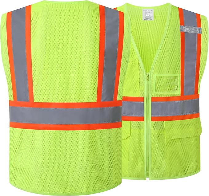 Reflective Safety Vest for Men Women Hi Vis Vest with Pockets High Visibility Vest Mesh Construction Vests Meets ANSI/ISEA Standards (Yellow-33, X-Large)