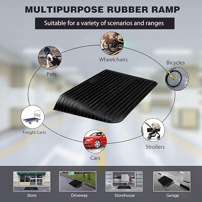 3" Rise Threshold Ramps Doorway, Wheelchair Ramp with Non-silp Surface, 4400 LBS Capacity, Solid and Portable, for Steps, Driveway and Curb Black