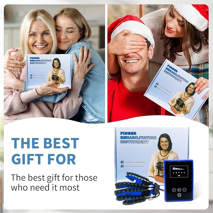 Rehabilitation Robot Gloves, Finger Exerciser for Stroke Recovery Hand Glove Equipment Hand Function Rehabilitation, Adjustable Strength and Supports USB Charging (blue, L - Left Hand)