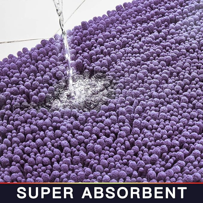 Walensee Large Bathroom Rug Non Slip Bath Mat (24x60 Inch Lavender) Water Absorbent Super Soft Shaggy Chenille Machine Washable Dry Extra Thick Perfect Absorbant Best Plush Carpet for Shower Floor