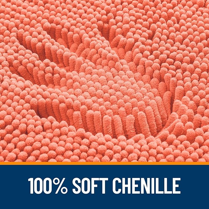 OLANLY Bathroom Rugs Sets 3 Piece, Soft Absorbent Chenille Bath Mats and U-Shaped Contour Toilet Rug, Quick Dry, Home Decor Accessories, Bath Mat Set for Bathroom (30"x20"+24"x16"+24"x20", Coral)