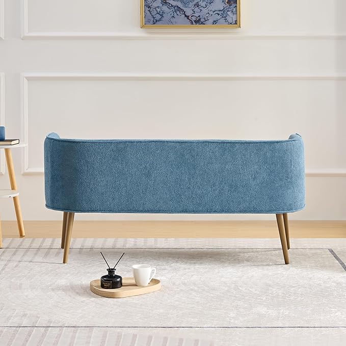 Bedroom Bench with Back, Inside Metal Frame, Extra Seat for Living Room,Entryway Bench (Blue) …