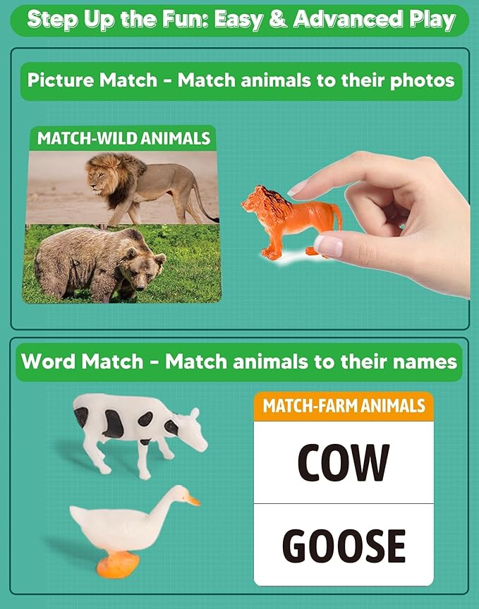 Animal Matching Memory Games for Dementia Patients | Alzheimers Activities Kit w/ 36 Realistic Animal Figures & 54 Cards, Fun Brain Training Product & Meaningful Gift for Seniors and Elderly
