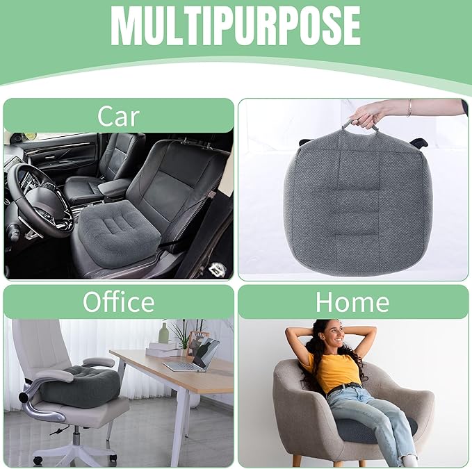 HOMBYS Extra Thick Chair Cushions for Office,6 in Breathable Adult Booster Seat for Car,Car Seat Cushion to Raise Seat Height,Shredded Memory Foam Desk Chair Cushion for Long Sitting,Dark Grey
