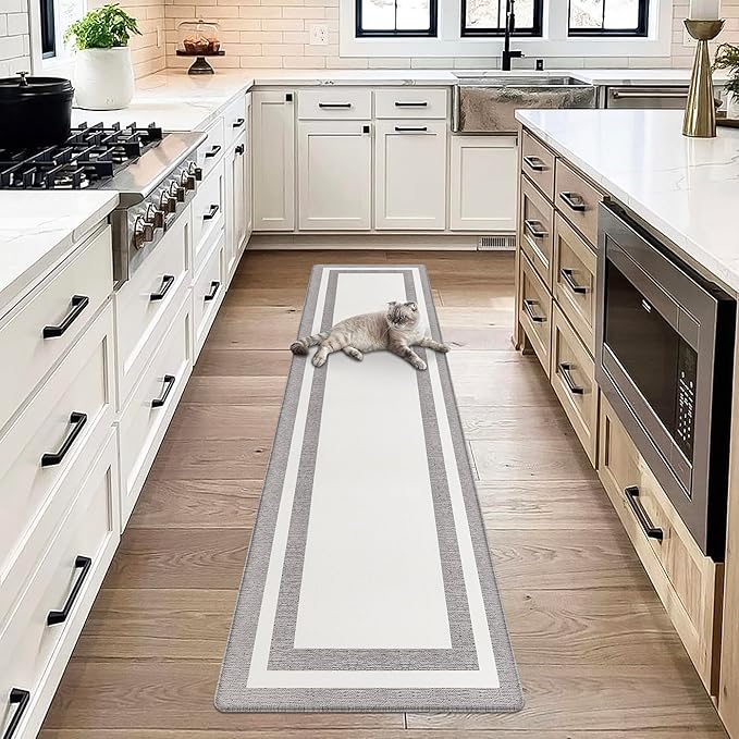 Kitchen Floor Mats Cushioned Anti Fatigue Kitchen Mat Farmhouse Kitchen Runner Rugs Non Slip Waterproof Ergonomic Comfort Standing Mat for Kitchen, Home, Office, Sink, Laundry 17.3"x70.8" White