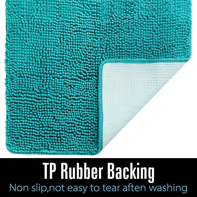 LOCHAS Luxury Bathroom Rug Shaggy Bath Mat 24 x 70 Inch, Washable Non Slip Bath Rugs for Bathroom Shower, Soft Plush Chenille Absorbent Carpets Mats, Teal Blue