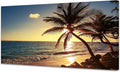 Muolunna S04962 Wall Art Decor Large Canvas Print Picture Sunset Ocean Beach Waves 1 Panel Coconut tree Scenery Painting Artwork for Office Home Decoration Stretched and Framed Ready to Hang XLarge