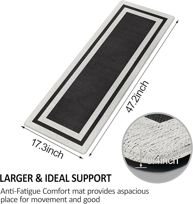 Anti Fatigue Kitchen Mats Memory Foam Cushioned Rugs Non Skid Kitchen Rugs Comfort Standing Desk Mats for Office, Home, Laundry Room Waterproof & Ergonomic Black 17.3 Inch x 47.2 Inch