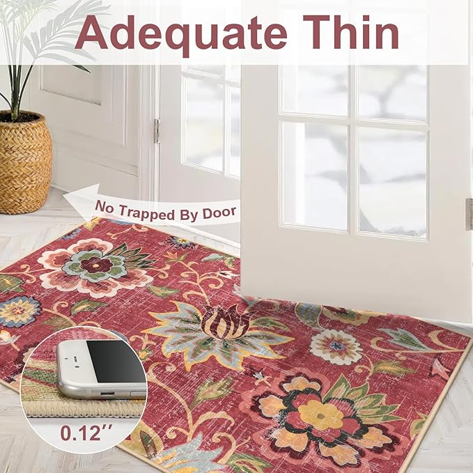 Beeiva Floral Runners for Hallways, Washable Rugs Runners 2.5x10 Non Slip Red Rug, Vintage Rugs with Rubber Backing Paisley Stair Carpet for Kitchen Entryway Laundry Room Christmas