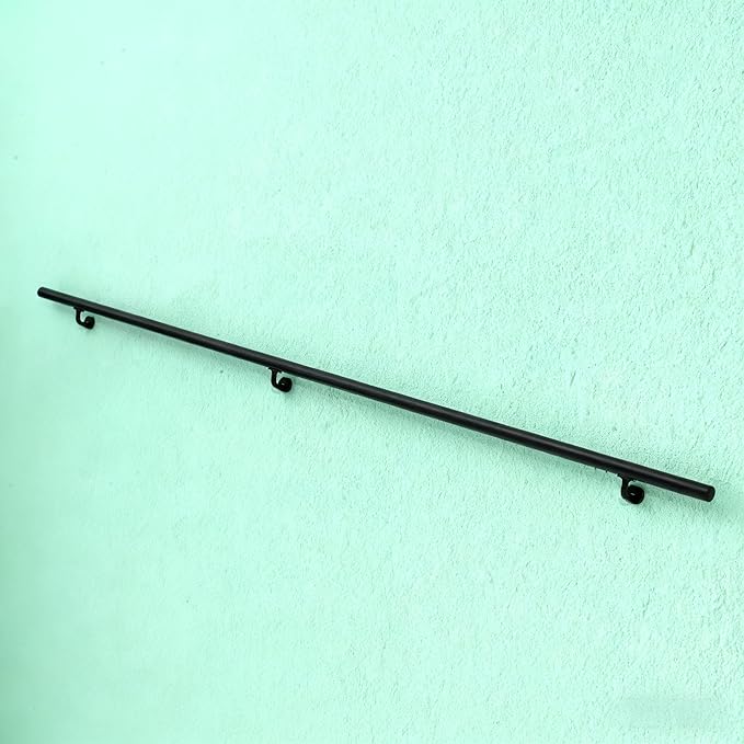 Handrails for Indoor Stairs,Deck,Slope,Modern Aluminum Handrail Set, Wall Mounted, with Zink-Alloy Brackets Aluminium Railing System,Rust Free. (Matte Black, 5 FT)