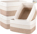4 Pack Storage Baskets for Organizing, 15.75''x11.8''x7.87'', Decorative Cotton Rope Baskets with Wave-Patterned Embroidery, Small Woven Basket for Toys, Books and Towels, Brown&White
