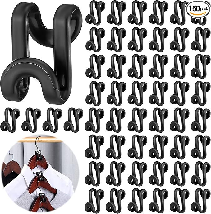 Unittype 150 Pcs Space Saving Hanger Hooks, Clothes Hanger Connector Hooks, Heavy Duty Space Saver Extender Clips for Closet Organizers (Black)
