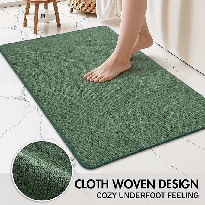 MIULEE Christmas Green Set of 2 Ultra Thin Bathroom Rugs, Rubber Bath Mats for Bathroom Non Slip, Quick Dry Absorbent Bath Rug Machine Washable, Fit Under Door, Shower, Sink, Home Decor, 24x36 Inch
