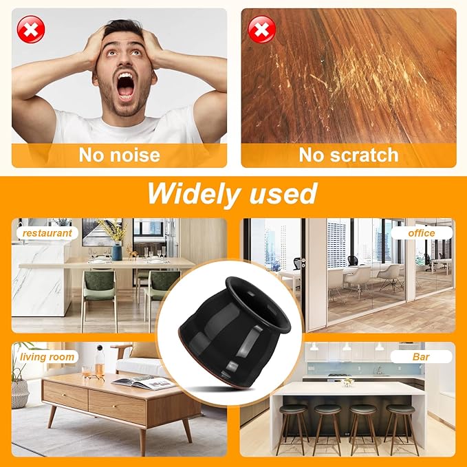 CHUNZEXI 32 Pack Chair Leg Floor Protectors for Hardwood Floors, Silicone Felt Covers Pads Caps, Protect Wood Furniture Feet Floors Noise Reduce and Scratch (Universal Large & Black)