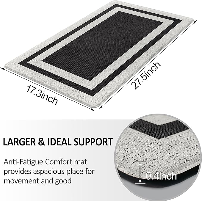 Anti Fatigue Mats for Kitchen Floor, Cushioned Anti Fatigue Kitchen Rugs 17.3"x 27.5" Waterproof, Non Slip, Standing and Comfort Desk Floor Mats for Kitchen Floor Office Sink Laundry, Black