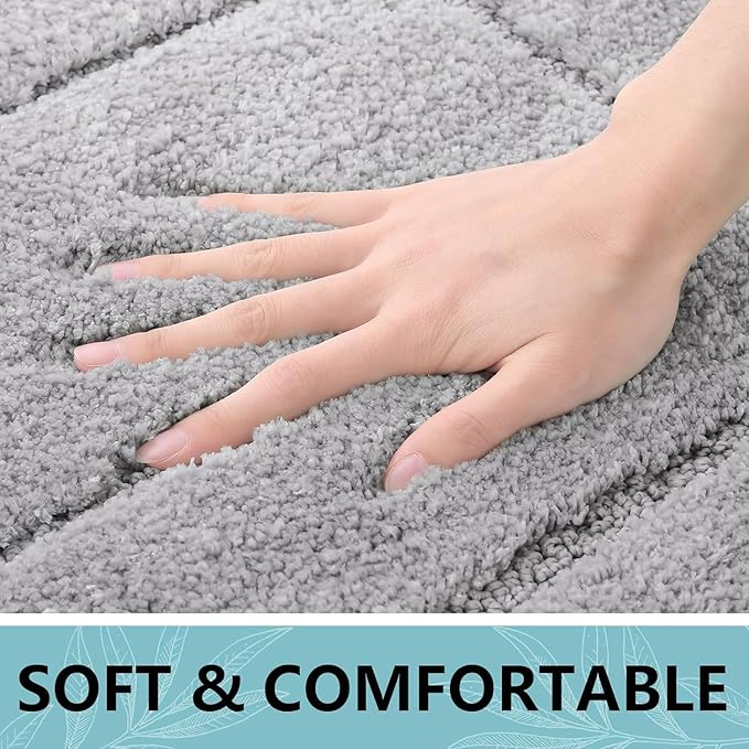 Buganda Bathroom Rugs, 44" x 24", Soft and Absorbent Microfiber Bath Rugs, Non-Slip Shaggy Shower Carpet, Machine Wash Dry Bath Mats for Bathroom Floor, Tub and Shower, Grey