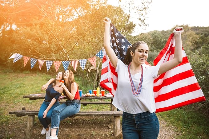 Moon Boat 4th of July Accessories Necklaces: Blue White and Red Beads Bulk, Patriotic Party Independence Memorial Day Favors Toys Decorations, 120 Pieces