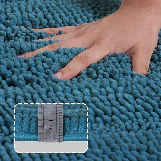 Turquoize Chenille Bath Rugs Shaggy Non Slip Blue Bath Rug, 24x36, Turquoise Blue