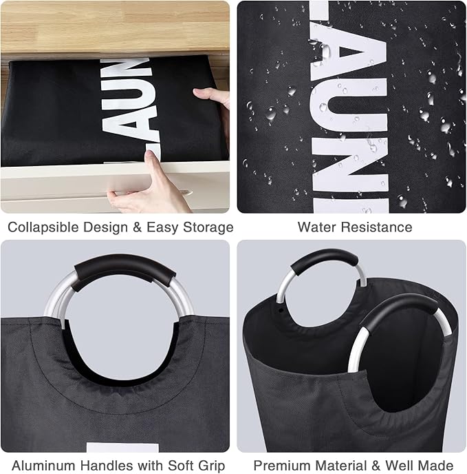 Laundry Basket Extra Large Collapsible Clothes Hamper Bag with Handles – Foldable Freestanding Laundry Sorter for Dirty Clothes in College Dorm, Apartment, or Laundry Room – 131L (Black)