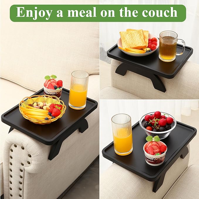 SINWANT Couch Arm Table,Bamboo Couch Arm Tray for Armrest,13.78" Sofa Clip on Tray Table for Home Living Room Snack & Drink Remote