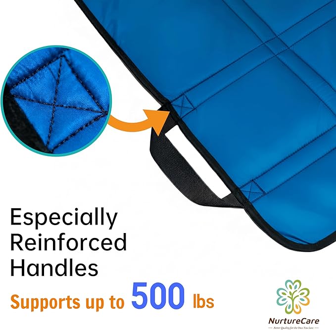 Upgraded 3-Layer Comfort Positioning Bed Pad with Handles Washable Waterproof Transfer Board for Turning Moving Patient Inconvenience Care Transfer Sheet, 43"x 36", Medium, Lake Blue