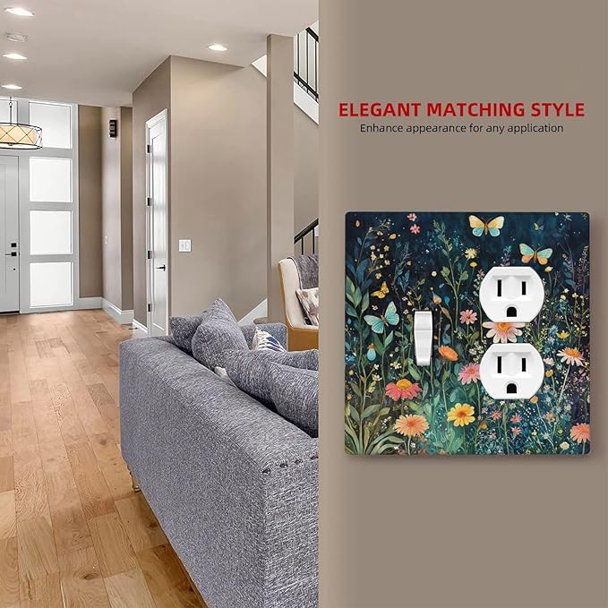 Wallplates Boho Vintage Floral Flower Butterfly 1 Toggle 1 Duplex Switch Plate Electrical GFCI Faceplate Decorative Light Switch Covers for Bedroom Home Decor
