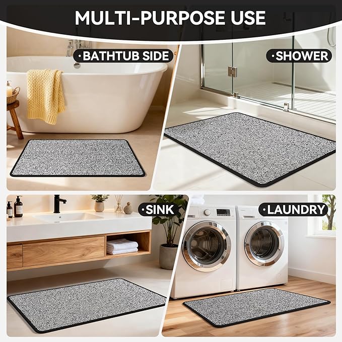 16"x24" Absorbent Quick Dry Bath Mats, Non-Slip Rubber Backing Bathroom Rug, Washable Bath Rugs for Bathroom Floor, Sink and Outside Shower, Low Pile Rug Fit Under Door, Minimalism, Black