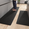 Color&Geometry Anti Fatigue Cushioned Checkered Designed Kitchen Mats Set, Easy Clean, Waterproof & Oil Proof Kitchen Floor Mat, Anti Slip Runner for Front Sink Comfort Standing,17x47+17x71,Black