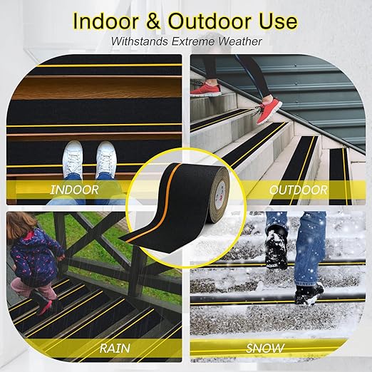 S&X Heavy Duty Anti Slip Tape 6 Inch x 60 Ft, 2X Longer Enhanced Adhesive Grip Tape with Reflective Strip, Outdoor Stair Treads Non-Slip for Steps Ramps Boats Decks Long-Lasting