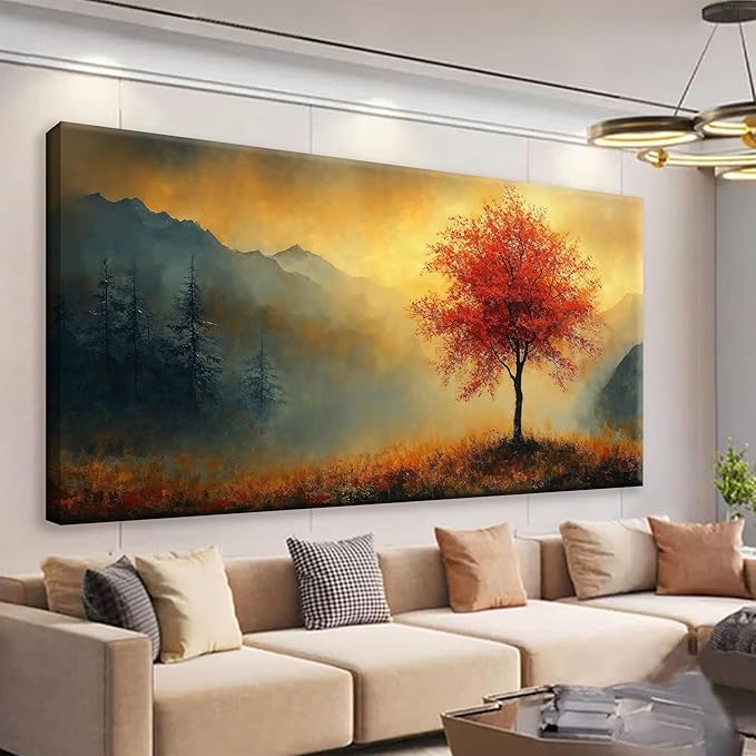 Suconvng Modern Wall Art For Living Room Painting Modern Gold Landscape Canvas Art Wall Decor Tree Aesthetic Wall Decor Prints Artwork Picture For Bedroom Kitchen Office Decoration 24" X 48"