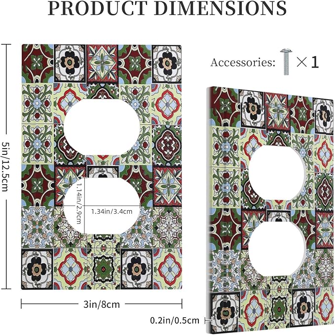 Outlet Covers Talavera Tile Decal 1 Gang Duplex Wall Plate Decorative Switch Plates Electrical Receptacle Faceplate Light Switch Cover for Bedroom Bathroom Decor