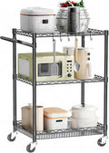 Rolling Utility Storage Carts with Wheels 3 Tier Heavy Duty Metal Cart 750Lbs Capacity Adjustable Kitchen Organizer Cart with Handle & Shelf Liner Commercial Grade Trolley for Indoor & Outdoor Use
