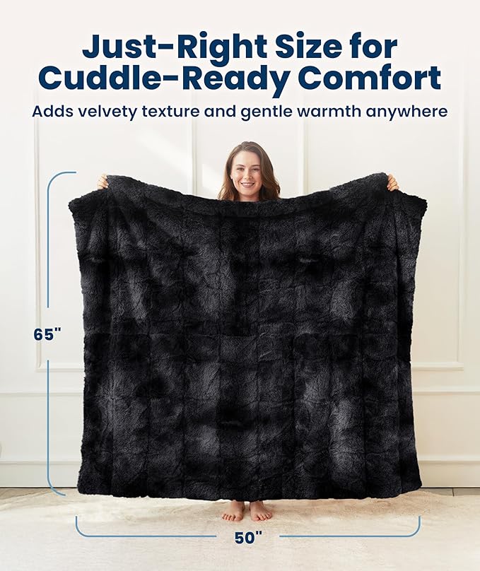 Everlasting Comfort Soft & Comfortable Black Faux Fur Throw Blanket for Couch - (50"x65") Minky & Fluffy Fall Blankets & Throws, Plush Fuzzy Cover for Bed, Sofa & Living Room - Cozy Home Decor