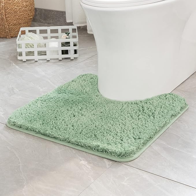 MIULEE Microfiber Toilet Bath Mat U-Shaped Contour Shaggy Rugs Non Slip Extra Thick Soft Absorbent Water for Bathroom Commode Machine Washable(20x20 Inch, Sage Green)