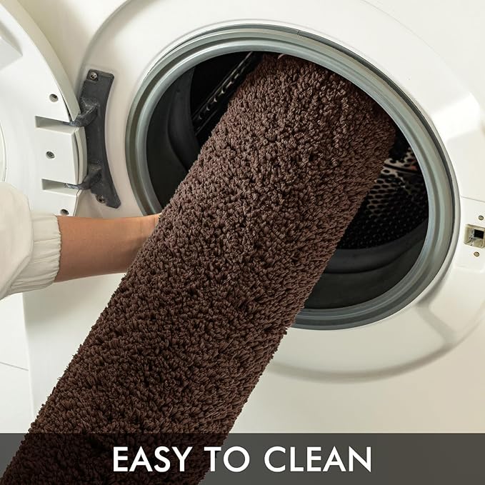 MIULEE Extra Thick Non Slip Bathroom Rug Shaggy Soft Bath Mat Plush Microfiber Absorbent Water for Shower Tub Machine Washable (Brown, 24x44 Inches)