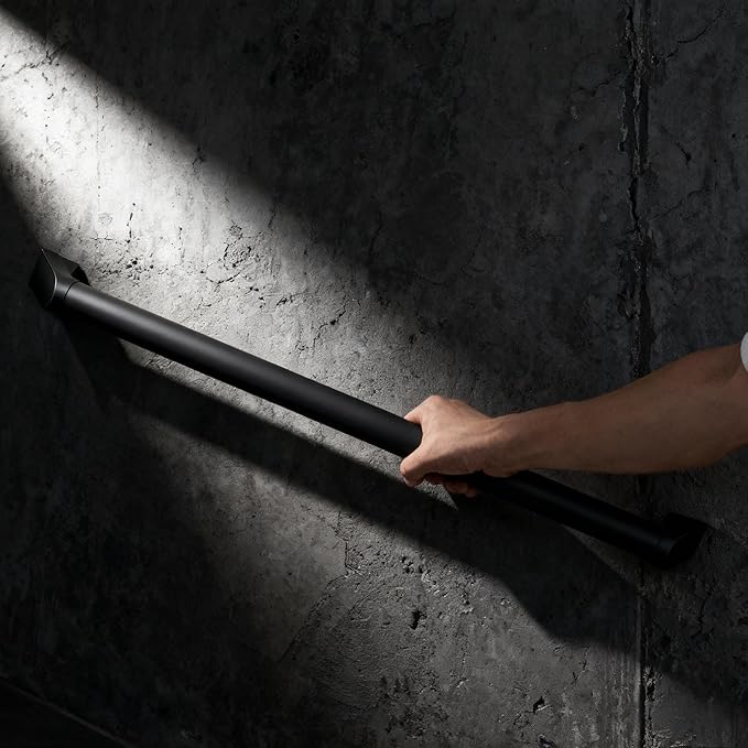 4 FT Modern Aluminum Handrail Set - ADA Compliant Indoor & Outdoor Stair Railing. 1.4" Diameter Grab Bar. Wall-Mounted with 90°Wall Return End. Ideal for Safe Grip，Rust Free(Matte Black, 4 FT)
