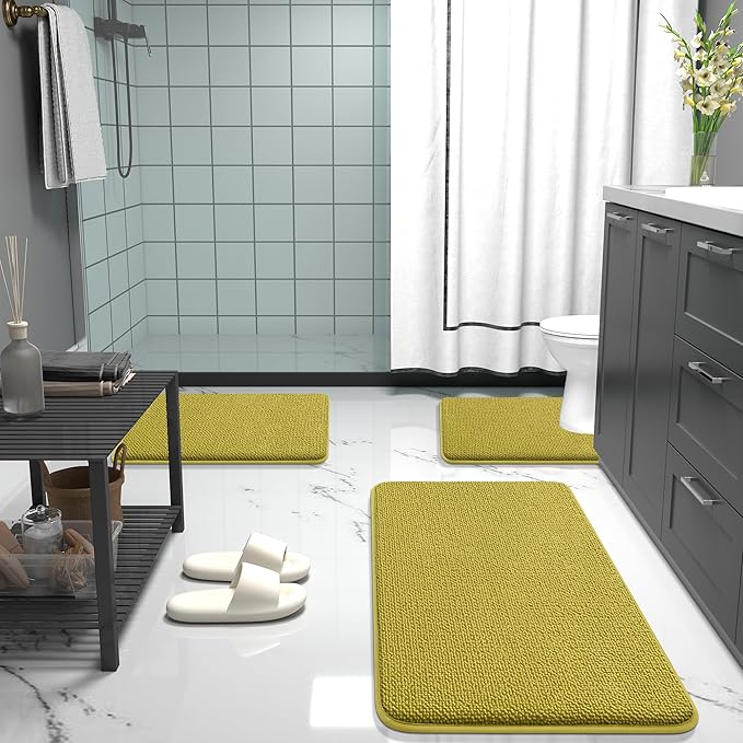 OLANLY Thick Memory Foam Bath Mat Rug 24x16, Extra Soft Absorbent Bathroom Rug, Quick Dry Bath Mat, Non-Slip, Machine Washable Carpet for Bathroom, Tub and Shower, Home Decor Accessories, Deep Mustard