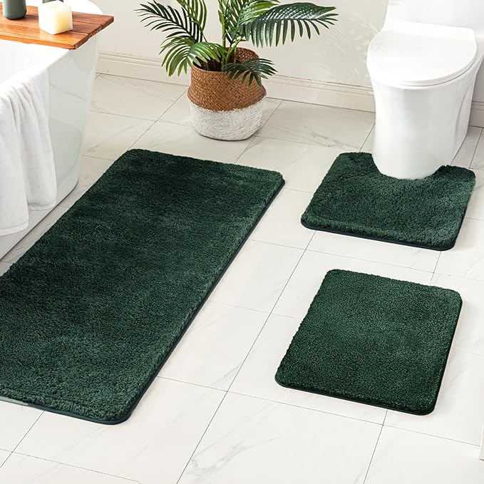 MIULEE Christmas Dark Green Bathroom Runner Rug 24x60 Inches, Long Bath Mat for Bathroom Floor Bathtub Showers, Machine Washable Absorbent Microfiber Carpet with TPR Anti-Slip Back