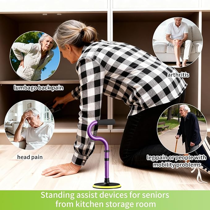 Standing Aid for Seniors Stand Assist Aid Devices & Supports for Elderly Help Get Up from Floor Standing Mobility Aid Tool Rising Indoors Garden Housework Bedroom Bathroom Bedside Matte Purple