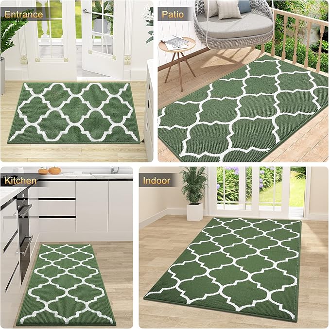 OLANLY Indoor Door Mat, 71x47, Non-Slip Absorbent Resist Dirt Entrance Mat, Washable Low-Profile Inside Floor Doormats for Entryway, Green