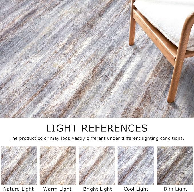 KOZYFLY Modern Abstract Kitchen Runner Rug, 2x6 Washable Rug Runner Non-Slip Soft Striped Hallway Runner Rugs, Grey Brown Print Carpet Runner for Entryway Bathroom Laundry Room Foyer