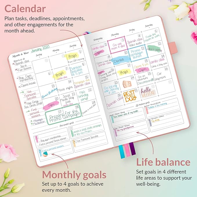 GoGirl Planner and Organizer for Women – A5 Size Weekly Planner, Goals Journal & Agenda to Improve Time Management, Productivity & Live Happier. Undated – Start Anytime, Lasts 1 Year – Peach Pink