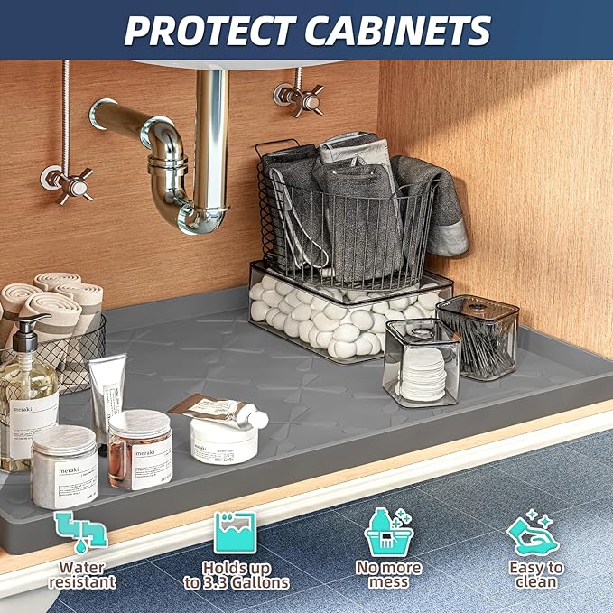 SIKADEER 37" x 19" Under Sink Mat Waterproof, Silicone Mat Kitchen Drawer Shelf and Cabinet Liner, Sink Protector for Kitchen Organizers and Storage, Boot Tray Pet Food Mats