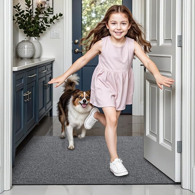 LUMI Indoor Door Mat 24"x36", Ultra Thin Low Profile Non-Slip Doormat for Home Entrance, Absorbent & Stain-Resistant Welcome Mats, Washable Entryway Mat for Front Door, Patio, Porch, Grey