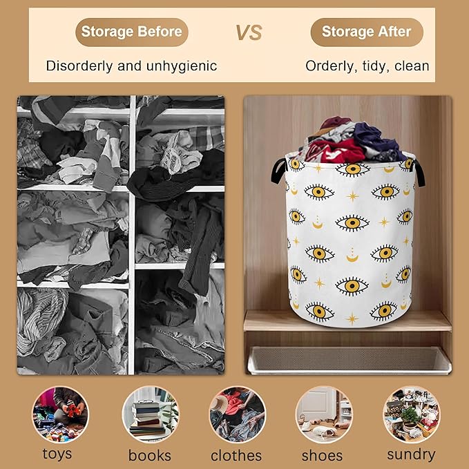 Laundry Hamper,Magic Evil Eye Laundry Basket,Waterproof Oxford Cloth Storage Basket with Handle for Clothes Books Nursery Home Storage Sundries 16"x20"