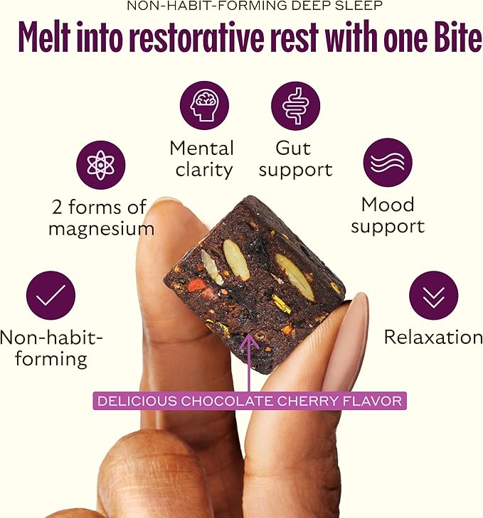 GEM Sleep Aid, Nighttime Bite, Melatonin Free, L-Theanine, Magnesium, Valerian Root Extract | Vegan and Gluten Free | Earthy Chocolate Cherry (28 Pack)