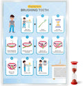 Brushing Teeth with Timer Chart Step by Step Laminated 9x12 Inch for Children Self Care Visual Chart Ideal for Special Needs and Autism (Brushing Teeth Chart with Sandtimer - English)
