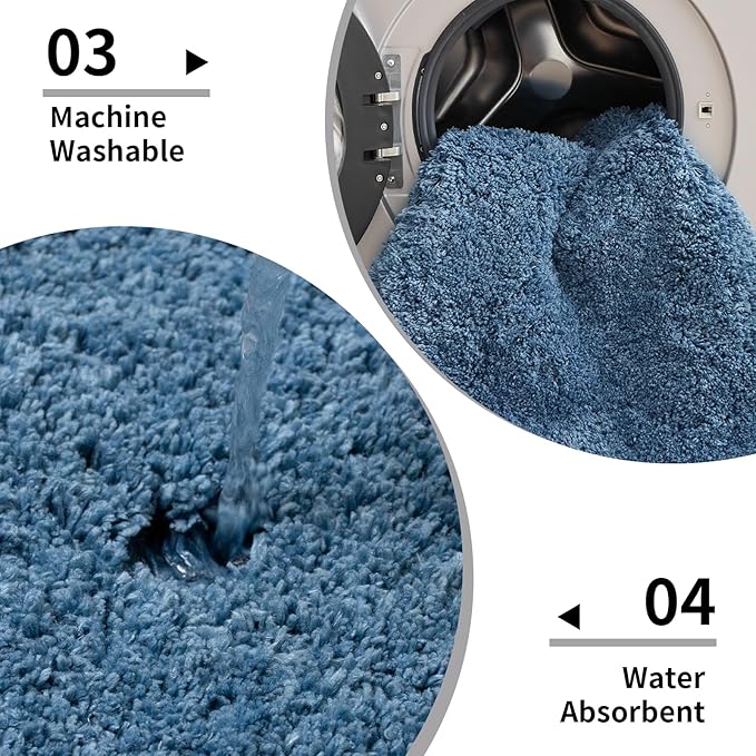 Blue Bathroom Rug 24x36 Non Slip Fluffy Bath Mat for Bathroom Floor Washable Plush Luxury Bath Rug for Tub Soft Shaggy Absorbent Shower Sink Mat