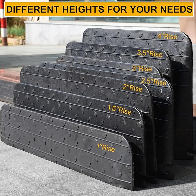 OrangeStar Rubber Threshold Ramp for Doorways, 4" Rise Non-Slip Wheelchair Ramp, 33000lbs Load Capacity, Rubber Curb Ramp for Wheelchair, Scooter